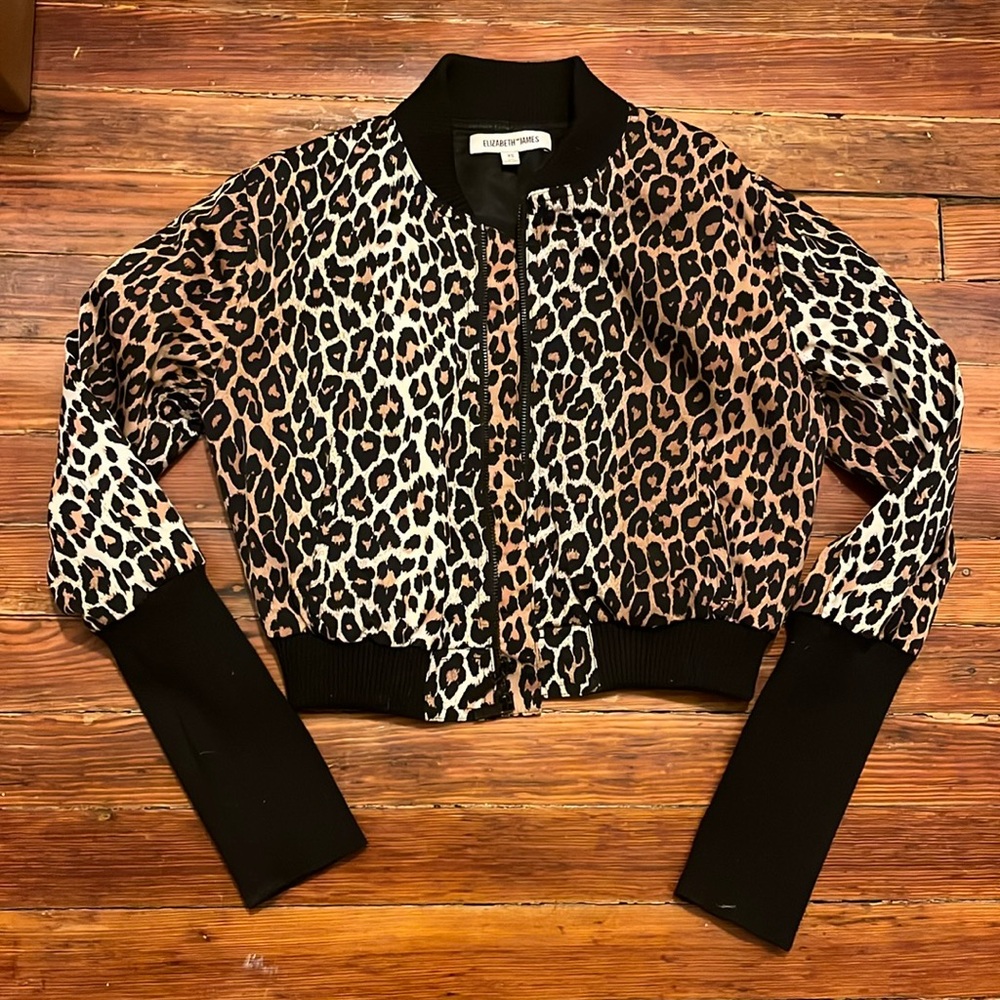 Elizabeth and James Leopard print cropped bomber jacket xs